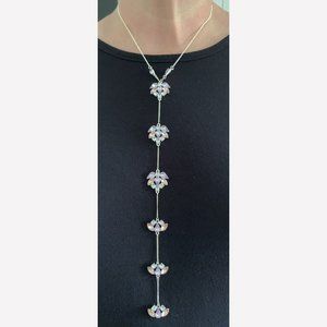 Pendant necklace, silver with iridescent stones